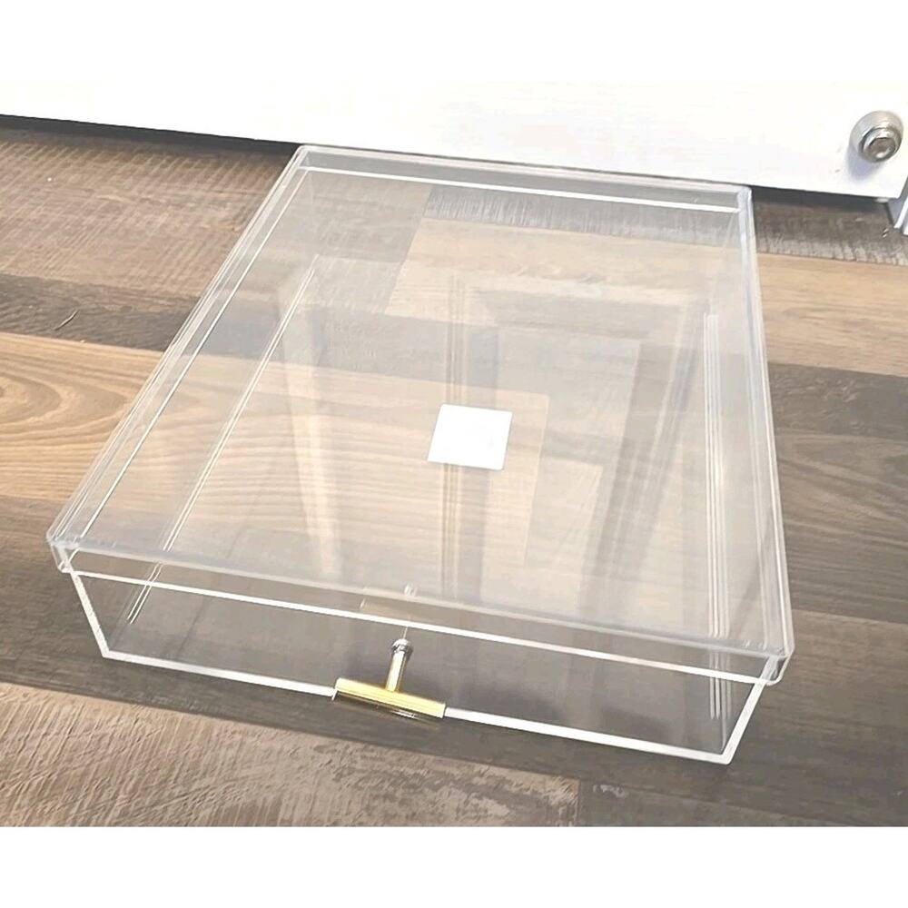 13120 Clear Acrylic Letter Size Box display. Top Comes Off, Decorative Handle